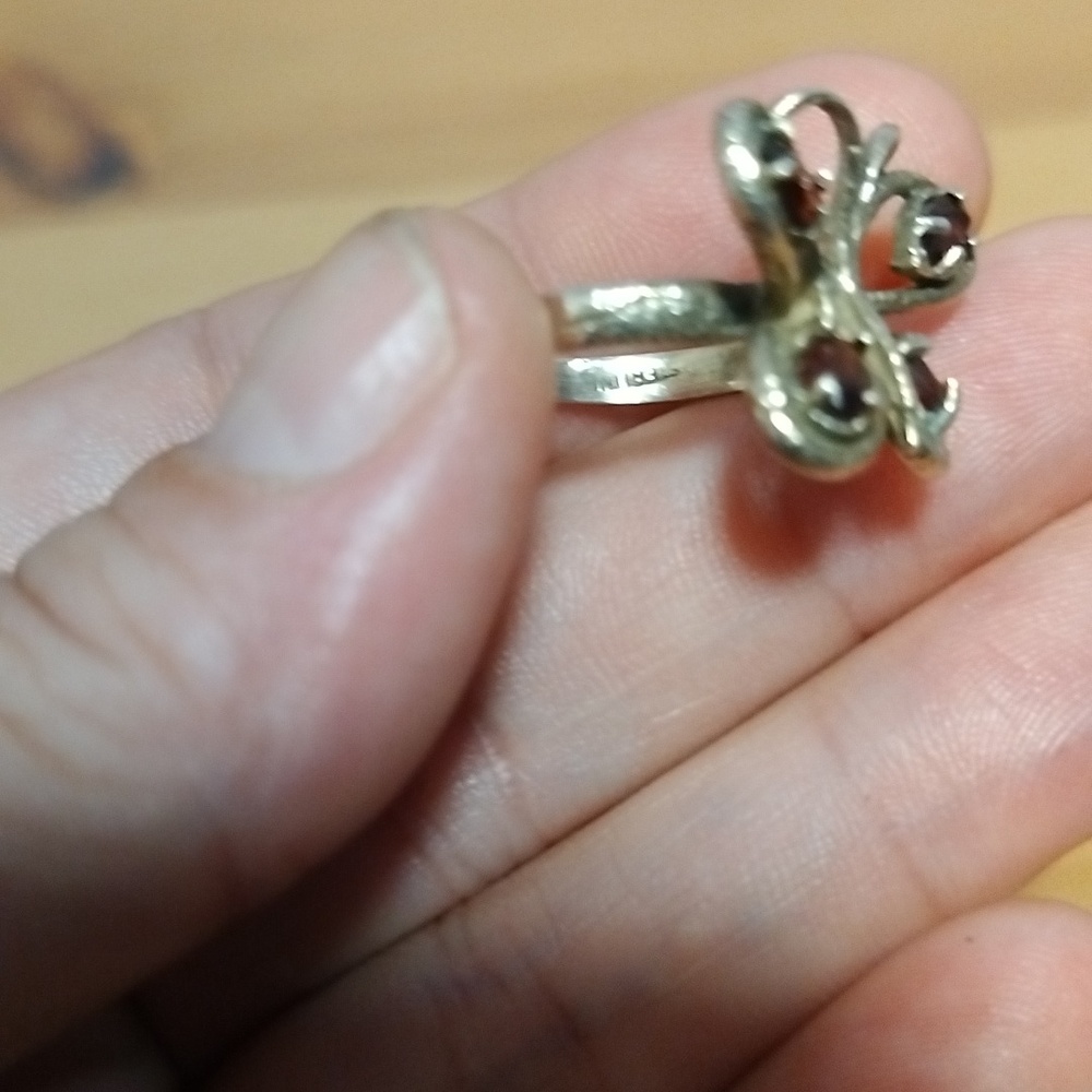 Vintage Butterfly With Garnets In Wings Handcrafted Sterling Silver Ring Signed - Picture 6 of 10